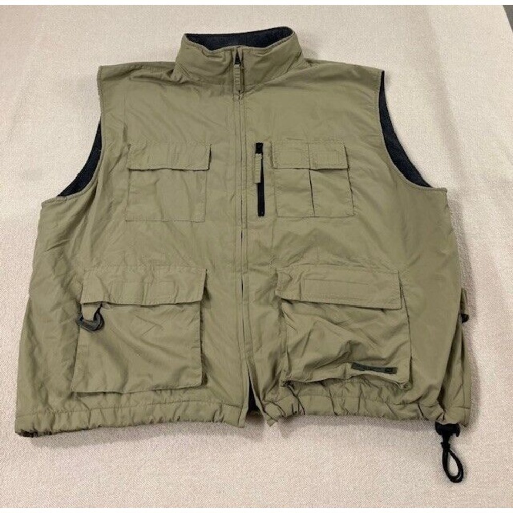 Old Navy Fishing Vest Utility Men XL Khaki Fleece Lined Multiple Pockets EUC